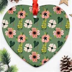 Flower Green Pink Pattern Floral Ornament (heart)