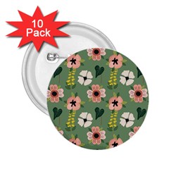 Flower Green Pink Pattern Floral 2 25  Buttons (10 Pack) 