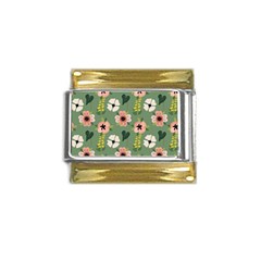 Flower Green Pink Pattern Floral Gold Trim Italian Charm (9mm) by anzea