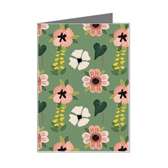 Flower Green Pink Pattern Floral Mini Greeting Card by anzea