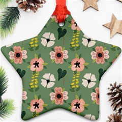 Flower Green Pink Pattern Floral Star Ornament (two Sides) by anzea