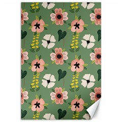 Flower Green Pink Pattern Floral Canvas 12  X 18  by anzea