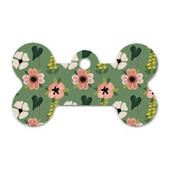 Flower Green Pink Pattern Floral Dog Tag Bone (one Side)