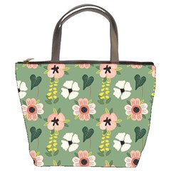 Flower Green Pink Pattern Floral Bucket Bag by anzea