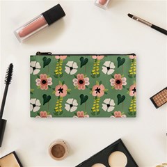 Flower Green Pink Pattern Floral Cosmetic Bag (small)