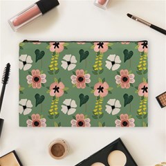 Flower Green Pink Pattern Floral Cosmetic Bag (large)