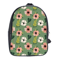 Flower Green Pink Pattern Floral School Bag (large)