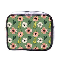 Flower Green Pink Pattern Floral Mini Toiletries Bag (one Side)