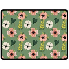 Flower Green Pink Pattern Floral Fleece Blanket (large)