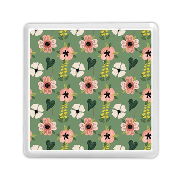 Flower Green Pink Pattern Floral Memory Card Reader (Square)