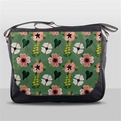 Flower Green Pink Pattern Floral Messenger Bag by anzea