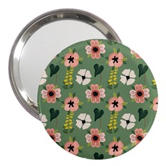 Flower Green Pink Pattern Floral 3  Handbag Mirrors by anzea