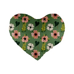 Flower Green Pink Pattern Floral Standard 16  Premium Heart Shape Cushions by anzea