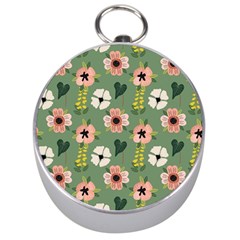 Flower Green Pink Pattern Floral Silver Compasses