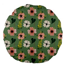 Flower Green Pink Pattern Floral Large 18  Premium Flano Round Cushions by anzea