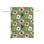 Flower Green Pink Pattern Floral Lightweight Drawstring Pouch (S) Front