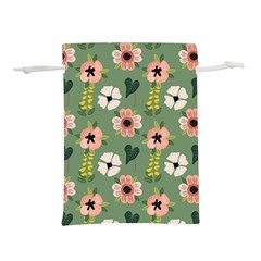 Flower Green Pink Pattern Floral Lightweight Drawstring Pouch (l)