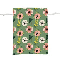 Flower Green Pink Pattern Floral Lightweight Drawstring Pouch (xl)