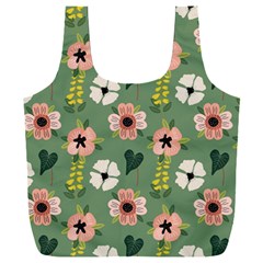 Flower Green Pink Pattern Floral Full Print Recycle Bag (xxl)