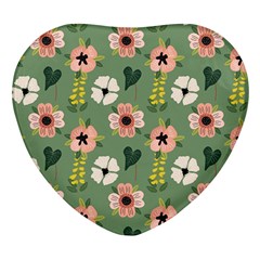 Flower Green Pink Pattern Floral Heart Glass Fridge Magnet (4 Pack) by anzea