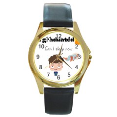 I Graduated Can I Sleep Now  Round Gold Metal Watch by Strawcherrys10