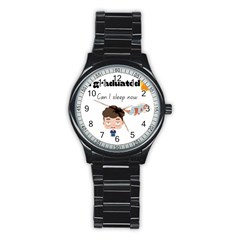 I Graduated Can I Sleep Now  Stainless Steel Round Watch by Strawcherrys10