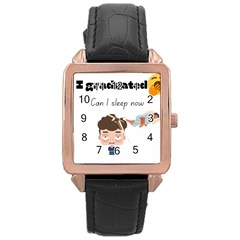 I Graduated Can I Sleep Now  Rose Gold Leather Watch  by Strawcherrys10