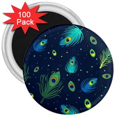 Texture Pattern Green Feather Yellow Peacock 3  Magnets (100 Pack) by Loisa77