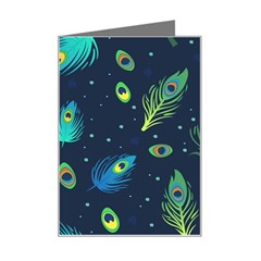 Texture Pattern Green Feather Yellow Peacock Mini Greeting Card by Loisa77