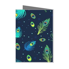 Texture Pattern Green Feather Yellow Peacock Mini Greeting Cards (pkg Of 8) by Loisa77