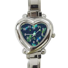 Texture Pattern Green Feather Yellow Peacock Heart Italian Charm Watch by Loisa77