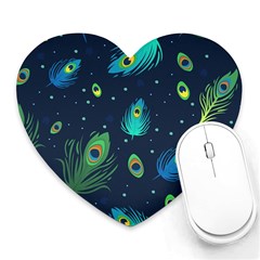 Texture Pattern Green Feather Yellow Peacock Heart Mousepad by Loisa77