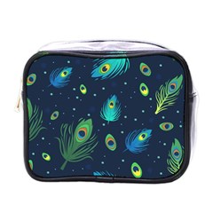 Texture Pattern Green Feather Yellow Peacock Mini Toiletries Bag (one Side) by Loisa77