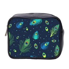 Texture Pattern Green Feather Yellow Peacock Mini Toiletries Bag (two Sides) by Loisa77