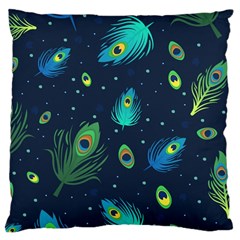 Texture Pattern Green Feather Yellow Peacock Large Cushion Case (one Side) by Loisa77