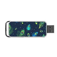 Texture Pattern Green Feather Yellow Peacock Portable Usb Flash (one Side) by Loisa77