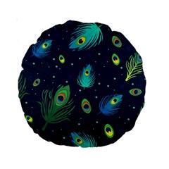 Texture Pattern Green Feather Yellow Peacock Standard 15  Premium Round Cushions by Loisa77