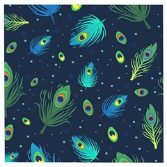 Texture Pattern Green Feather Yellow Peacock Wooden Puzzle Square by Loisa77