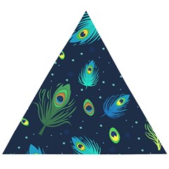 Texture Pattern Green Feather Yellow Peacock Wooden Puzzle Triangle by Loisa77