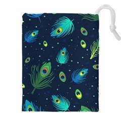 Texture Pattern Green Feather Yellow Peacock Drawstring Pouch (4xl) by Loisa77