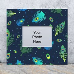 Texture Pattern Green Feather Yellow Peacock White Wall Photo Frame 5  X 7  by Loisa77