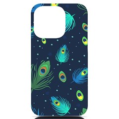 Texture Pattern Green Feather Yellow Peacock Iphone 14 Pro Black Uv Print Case by Loisa77