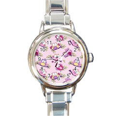 Owls Bird Animal Pattern Round Italian Charm Watch by Loisa77