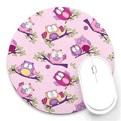 Owls Bird Animal Pattern Round Mousepad by Loisa77