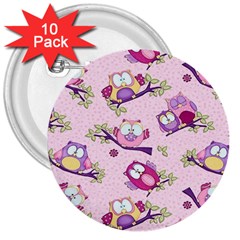 Owls Bird Animal Pattern 3  Buttons (10 Pack)  by Loisa77