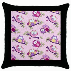 Owls Bird Animal Pattern Throw Pillow Case (black) by Loisa77