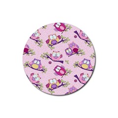 Owls Bird Animal Pattern Rubber Round Coaster (4 Pack) by Loisa77