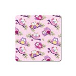 Owls Bird Animal Pattern Square Magnet Front