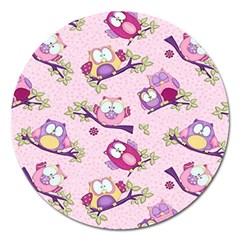 Owls Bird Animal Pattern Magnet 5  (round) by Loisa77