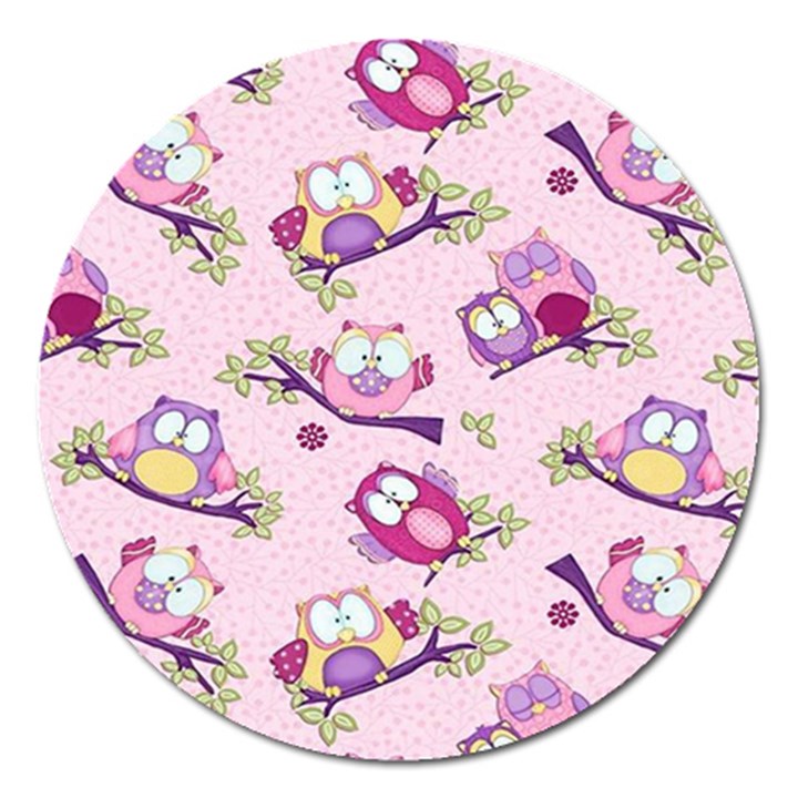 Owls Bird Animal Pattern Magnet 5  (Round)